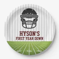 Football First Year Down 1st birthday Paper Plates