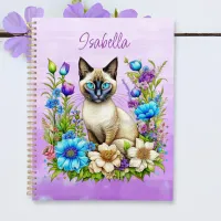 Ai Watercolor Siamese Cat in Flowers Personalized Planner