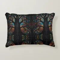 Mosaic Dark Forest Abstract Trees  Accent Pillow