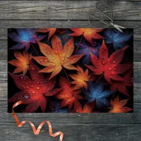 Vibrant Autumn Maple Leaves with Water Droplets Tissue Paper