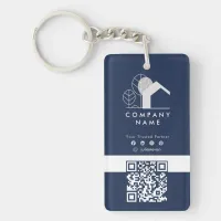 Real Estate Company Navy Blue and White Qr code Keychain