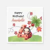 Ladybug / Watercolor 4th Birthday Paper Napkin