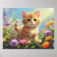 *~* Pastel Pink Flowers Kitty 5:4  Kitten Cat AP68 Poster