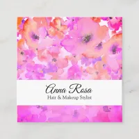 *~* Elegant Modern Floral Pink Lavender Watercolor Square Business Card