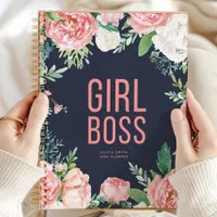 Girl Boss | Navy And Pink Floral Personalized Planner