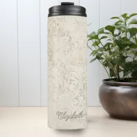 Timeless Ivory and Beige Vintage Damask Pattern Thermal Tumbler