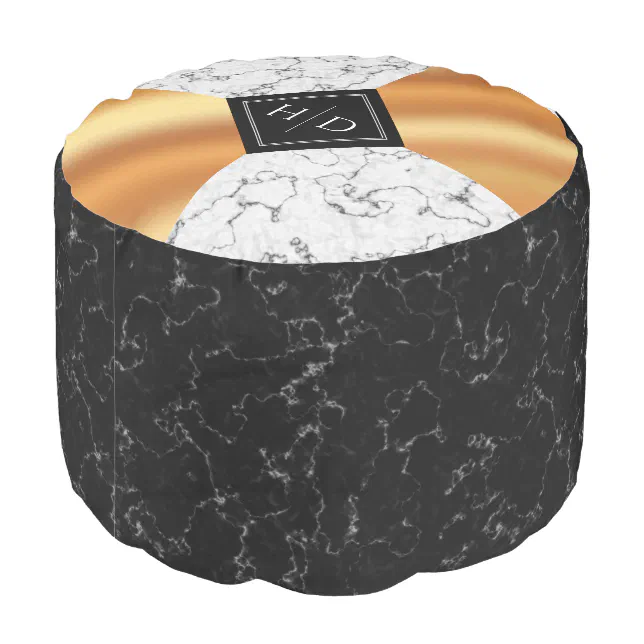 Elegant Marble & Copper Foil Monogram Wedding Pouf