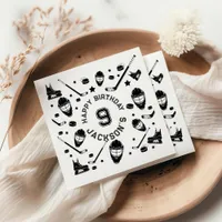 Hockey black and White Themed Boys Birthday Party Napkins