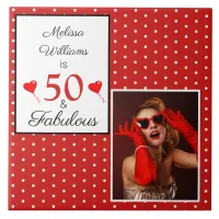 50 and Fabulous Name Photo 50th Birthday WH Red Ceramic Tile