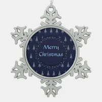 Elegant Blue Christmas Trees and Stars Snowflake Pewter Christmas Ornament