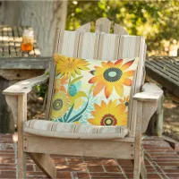 Pretty Folk Art Yellow Flowers   Outdoor Pillow