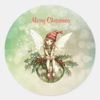 Cute Christmas Fairy on an Ornament Classic Round Sticker