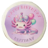 Pink and Purple Axolotl Girl's Birthday Party Sugar Cookie