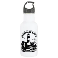 Black and White Lighthouse Beach Life Stainless Steel Water Bottle