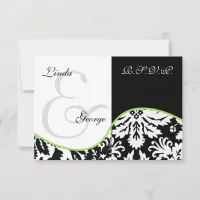 mod damask green rsvp cards standard 3.5 x 5