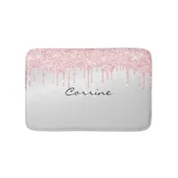 Monogram Metallic Platinum & Pink Glitter Dripping Bath Mat