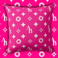 Hot Pink Custom Monogram Pattern Throw Pillow