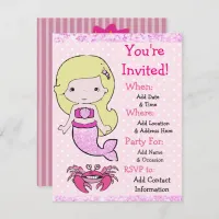 Pretty Blonde Mermaid Birthday Party Invitations