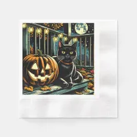 Black Cat and Jack-O-Lantern Halloween Napkins