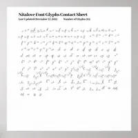 Nitalove Font Glyphs Contact Sheet Poster