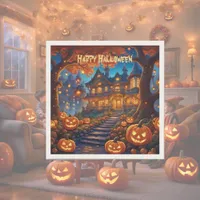 Spooky villa in the forest, pumpkins, Halloween Napkins