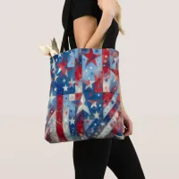 Patriotic Red White and Blue Abstract US Flag Tote Bag