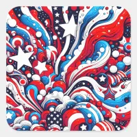 Red, White and Blue Patriotic Fourth of July  Square Sticker