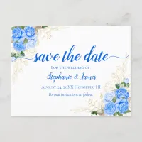 Roses and Gold Floral Wedding Save the Date Announcement Postcard