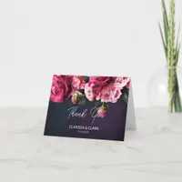 Chic Pink Peony Couples Name & Date Wedding  Thank You Card