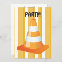 Orange Traffic Cone Construction Digger Party Invitation