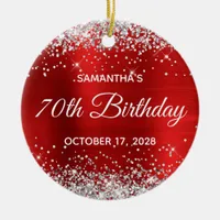 Silver Glitter Red Foil 70th Birthday Ceramic Ornament