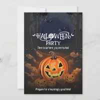 Spooky Pumpkin & Bats Design - Halloween Party Invitation