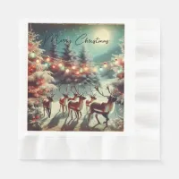 Vintage Reindeers and Christmas Lights   Napkins