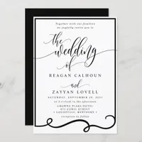 Chic Calligraphy Black and White Wedding Invitation