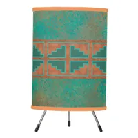 Southwestern Copper Teal Geometric Pattern Tripod Lamp