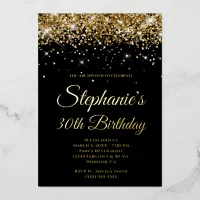 Faux Sparkly Gold Glitter Black 30th Birthday Foil Invitation