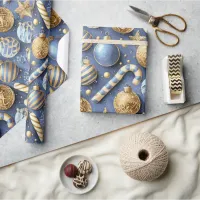 Blue Gold Christmas Pattern#12 ID1009 Wrapping Paper