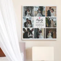 Happily Ever After Script Wedding Photo Collage Faux Canvas Print