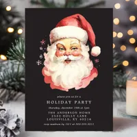 Black Vintage Retro Santa Claus Christmas Party Invitation