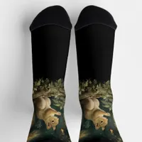 Fantasy Woodland Squirrel and Lights Autumn Socks