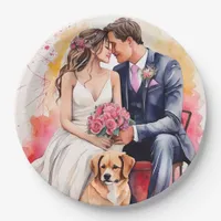 Beautiful Wedding Couple Watercolour Paper Plates