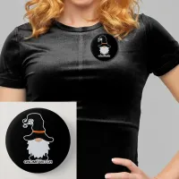 Halloween Gnome Witch White Hair Black Hat Button