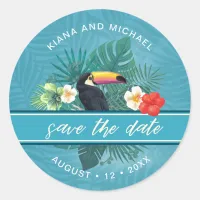 Watercolor Tropical Save the Date Teal ID577 Classic Round Sticker