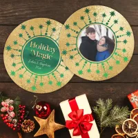 Festive Christmas Stars: Green and Gold Holiday Card