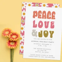 Colorful Retro Groovy Peace Love Joy Holiday Invitation