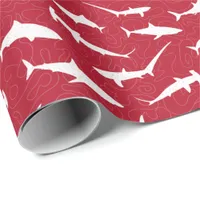 Blood Red and White Shark Print Wrapping Paper