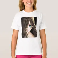 Brown Haired Blue Eyed Anime Girl T-Shirt