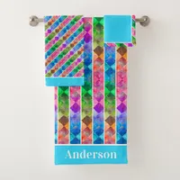 [Fun with Stripes] Pattern #5a Rainbow Diamonds Bath Towel Set