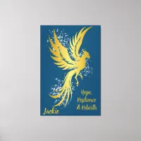 Glam Gold Phoenix Silver Glitter Monogram Blue | Canvas Print