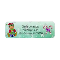 Cute Holiday Christmas Elf and Candy Canes Label